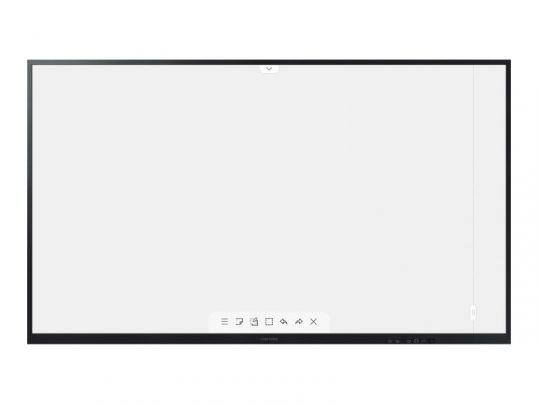 Gebrauchtgerät Samsung DM65E-BC 65 Zoll Multi-Touch-Display mit schwarzem Rahmen, minimaler Toolbar am unteren Bildschirmrand, ideal für moderne Arbeitsplätze - perfekt zum Kaufen oder Mieten.