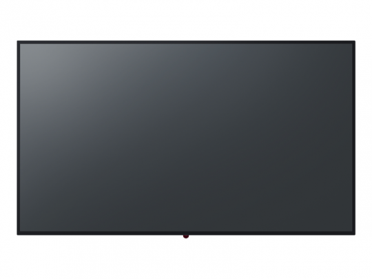 Moderner, großer Flachbildfernseher mit schwarzem Rahmen der Marke [Produktname], von vorne vor weißem Hintergrund gezeigt. Das ausgeschaltete Display spiegelt leichtes Licht und eignet sich ideal zum Mieten oder Kaufen für Veranstaltungen oder Wohnzimmer.