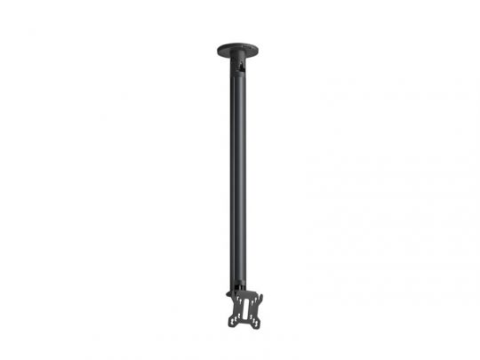 Schwarze Deckenhalterung (Ceiling Mount Bracket) mit langem, verstellbarem Stab und flacher, runder Basis zur Befestigung und Aufhängung von Geräten wie Beamer oder Monitor - ideal zum Kaufen oder Mieten.