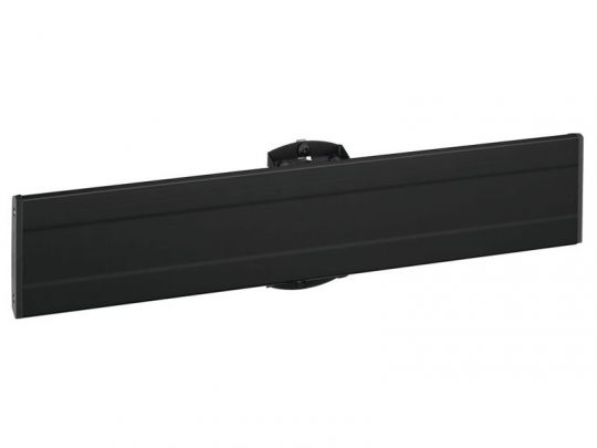 Schwarze, rechteckige TV- oder Monitor-Wandhalterung mit zentraler Montageplatte, vor weißem Hintergrund; ideal zum Mieten oder Kaufen für flexible Raumgestaltung.