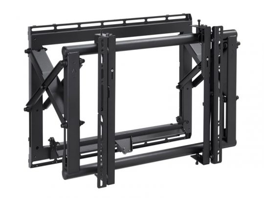 Schwarze, verstellbare TV Wandhalterung mit mehreren Armen und Schienen - ideal für Flachbildfernseher oder Monitore, flexibel ausrichtbar; perfekt zum Kaufen oder Mieten.