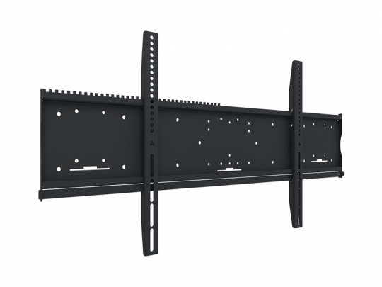 Schwarze TV-Wandhalterung aus Metall für Flachbildfernseher, mit mehreren Löchern und Schlitzen zur flexiblen und stabilen Montage. Ideale TV-Halterung zum Kaufen oder Mieten für sichere Befestigung an der Wand.