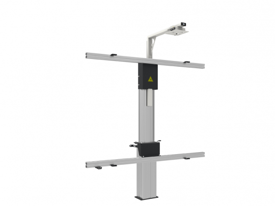 Vertikales Metallgestell mit zwei waagerechten Armen und einer oben montierten Kamera oder Sensor, Mess- und Ausrichtungsgerät, ideal zum präzisen Vermessen, mieten oder kaufen.