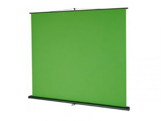 Tragbare Pull-Up Leinwand - Celexon Greenscreen (Neuware); grüner, faltbarer Stoff mit schwarzem Rahmen oben und unten, aufrollbar aus stabilem Gehäuse. Ideal als Hintergrund für Foto- und Videoproduktionen. Perfekt zum Kaufen oder Mieten.