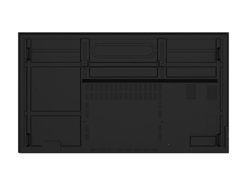 Top-Down-Ansicht des schwarzen iiyama ProLite LH9875UHS-B1AG 98 Zoll UHD Displays; das leere Display zeigt sichtbare interne Fächer und Steckplätze - ideal als Mietdisplay für professionelle Anwendungen.