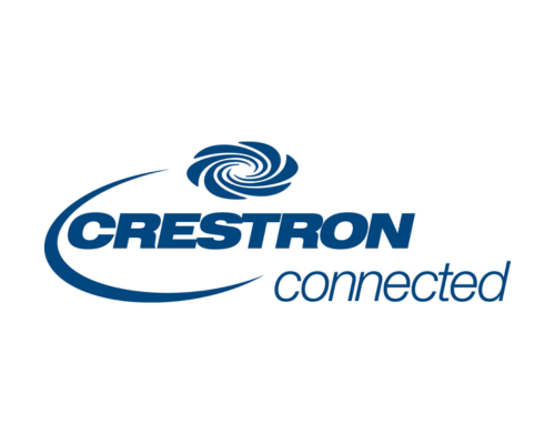 Logo von Crestron Connected auf weißem Hintergrund, präsentiert auf dem 110 Zoll UHD Signage Display - LG 110UM5K-B zur Miete; ideales Display für moderne Präsentations- und Digital-Signage-Lösungen.