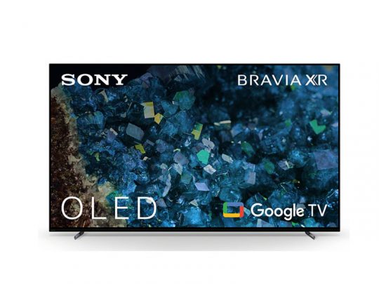 Produktbild des Sony Bravia XR OLED TV: Der Fernseher zeigt einen abstrakten, farbenfrohen Hintergrund auf dem Bildschirm. In der linken oberen Ecke sind die Logos für Sony, Bravia XR, OLED und Google TV sichtbar. Das schlanke Design und der hochwertige Displayrahmen des Fernsehers stehen im Fokus. Jetzt zur Miete oder zum Kauf verfügbar.