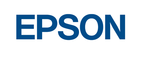 EPSON Logo in blauen Großbuchstaben auf hellgrauem Hintergrund, ideal für Präsentationen oder Wechseloptiken-Miete bei Projektoren.