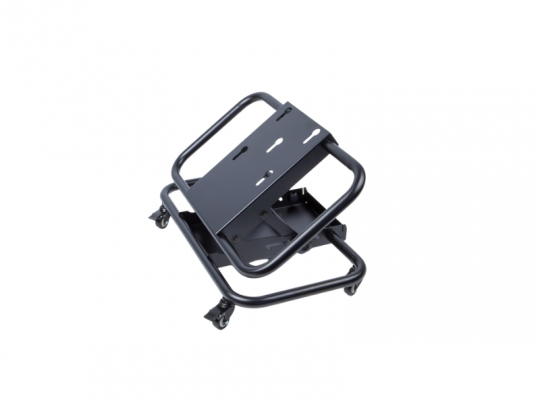 Audipack 900 Schrägsteller: Schwarzer Metall-Computerständer für bis zu 55 Zoll, mit Rollen und verstellbarer Plattform.