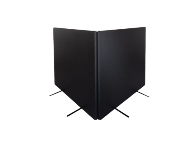 Iiyama XUB2792UHSU-B6: Schwarzer, dreiteiliger V-förmiger Sichtschutz auf weißem Hintergrund, ideal für mehr Privatsphäre.